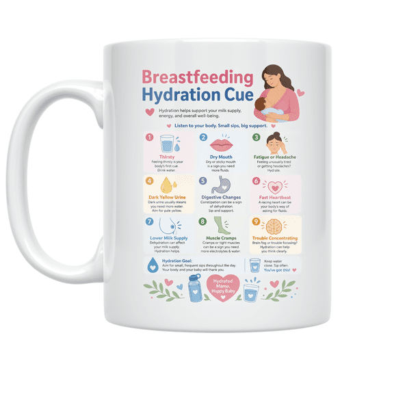 Breastfeeding Hydration Cue Matrix Design - New Mothers - 11 oz Ceramic Coffee Mug
