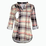 LUXOTI Breastfeeding Shirts For Women Sweatshirt Clearance Sales Maternity V-Neck Plaid Long Sleeve Breast-Feeding Pregnant Woman Nursing Buttons Blouse Tops