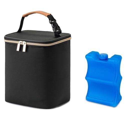 Breastmilk Cooler Bag with Ice Pack Fits 4 Baby Bottles Up to 9 Ounce, Baby Bottle Cooler Bag Suitable for Nursing Mom Daycare, Black