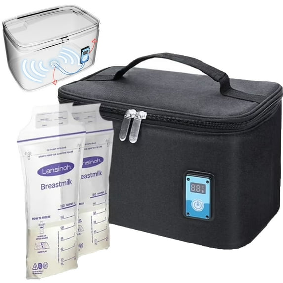 Breastmilk Cooler Bag with Ice Pack Fits 6 Baby Bottles, Baby Bottle Bag with Temperature Display for Nursing Mom Daycare, Black