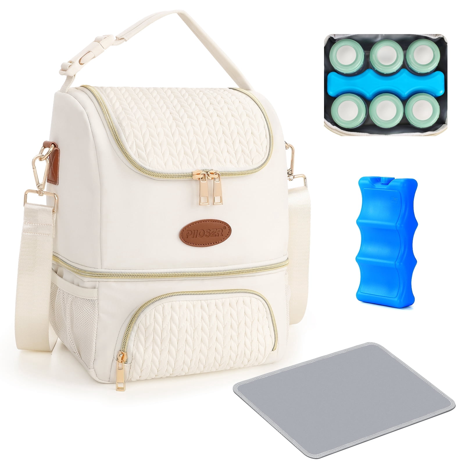 Breastmilk Cooler Bag with Ice Pack Fits 6 Baby Bottles Up to 9 Ounce, Insulated Baby Bottle Tote Bags, Double Layer Waterproof Leak-Proof with Shoulder Strap for Nursing &Working Mom
