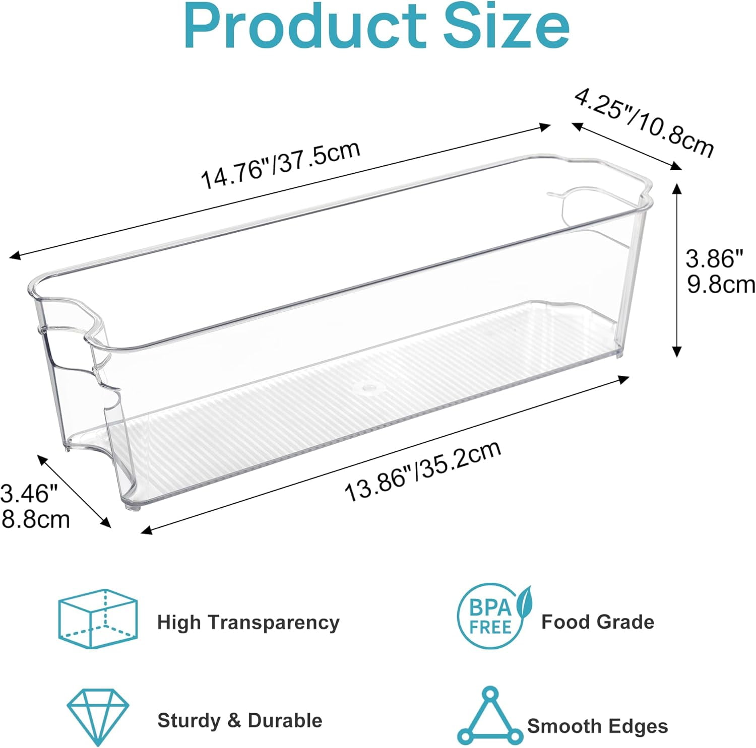 Breastmilk Storage Container 4PCS Set, Clear Freezer and Fridge Organizer Bins, Plastic Storage Bins for Breast Milk, Baby Pouches, Formula, Bottles and Yogurts, 4.3’’ Width, 14.7" Long