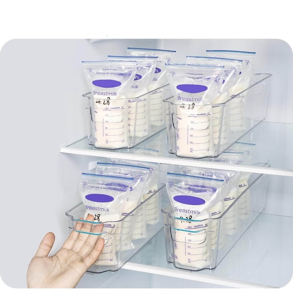 Breastmilk Storage Container Set, Clear Freezer and Fridge Organizer Bins, Plastic Storage Bins for Breast Milk, Pouches, Formula, Bottles and Yogurts