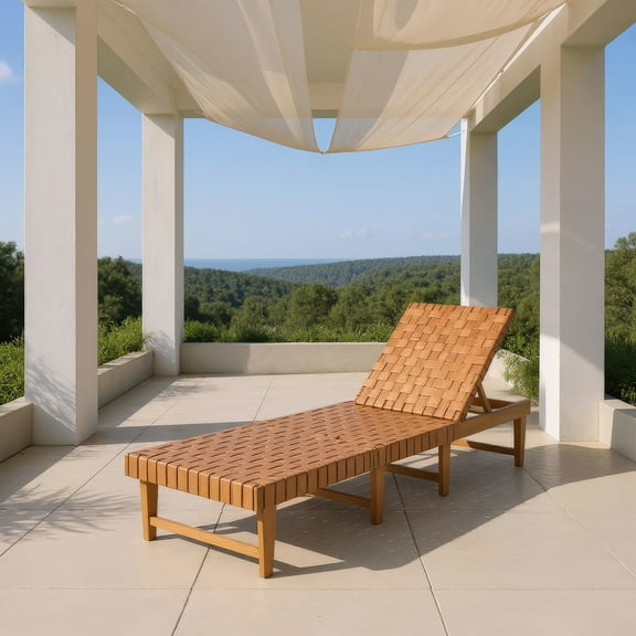 Breath Chaise Lounge Brown Lounge Chair, Modern Style, Weather resistant solid acacia wood frame with synthetic rattan weave, Solid Acacia Wood, Outdoor Living
