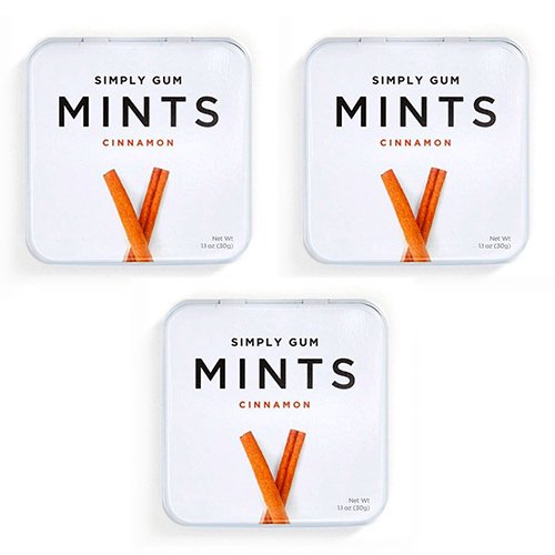 Breath Mints by Simply Gum, Cinnamon, Vegan, Non GMO, 45 Pcs, 3 Ct