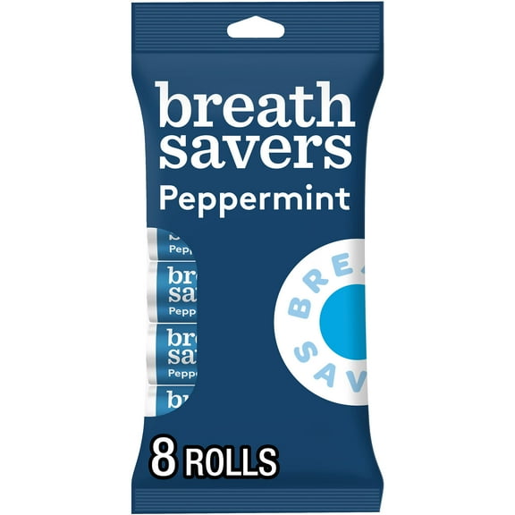 Breath Savers Peppermint Flavored Sugar Free Breath Mints, Rolls 0.75 oz, 8 Count