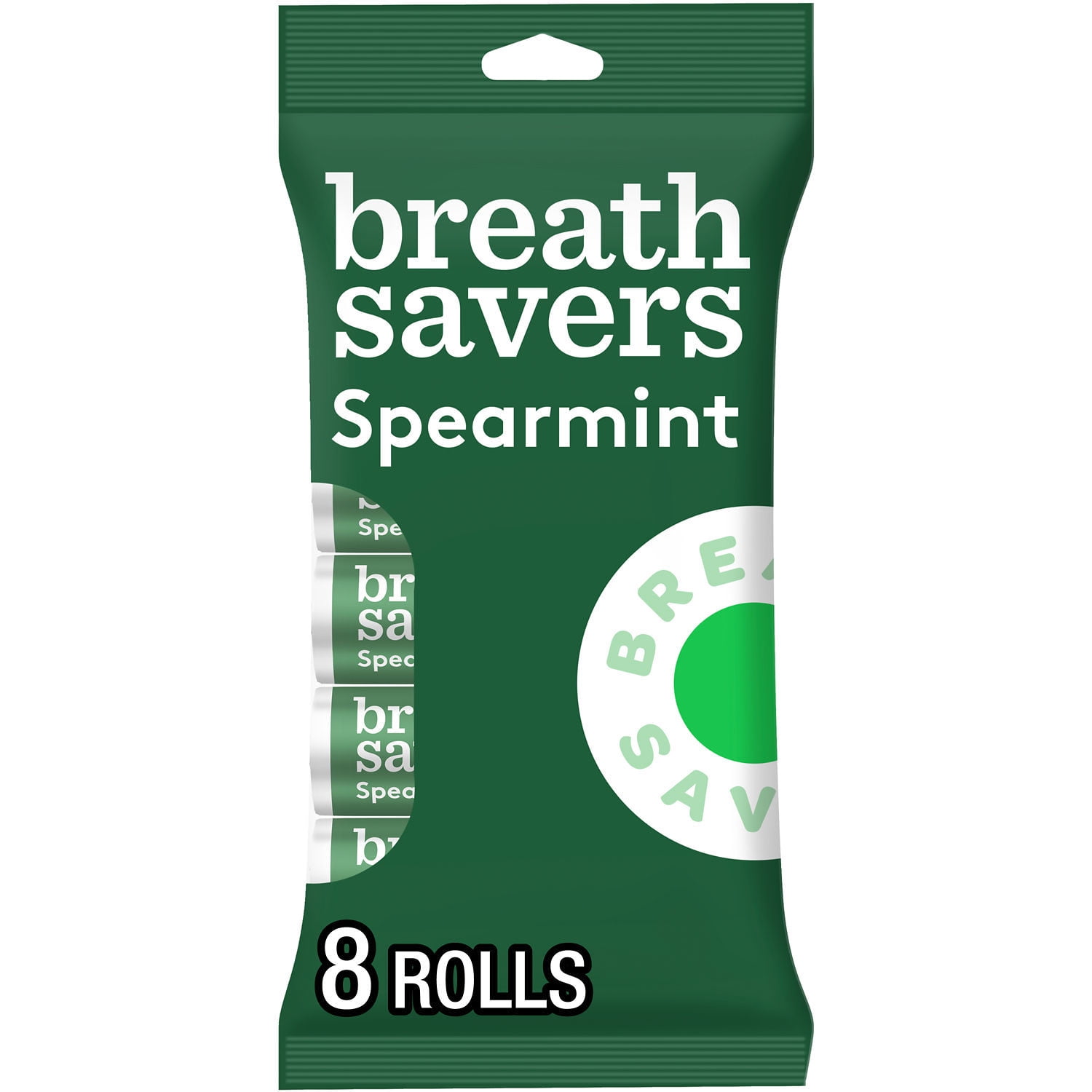 Breath Savers Spearmint Flavored Sugar Free Breath Mints, Rolls 0.75 oz, 8 Count