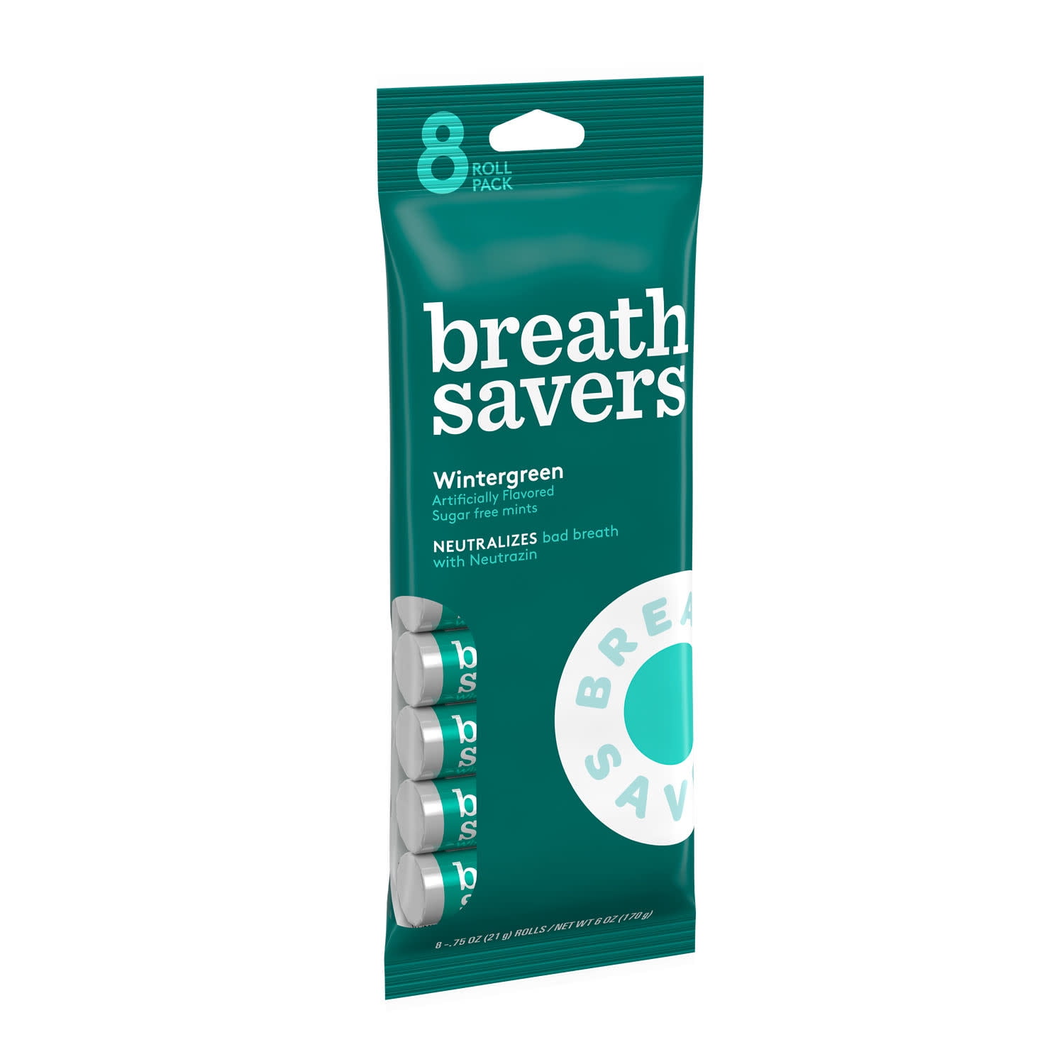 Breath Savers Wintergreen Flavored Sugar Free Breath Mints, Rolls 0.75 oz, 8 Count