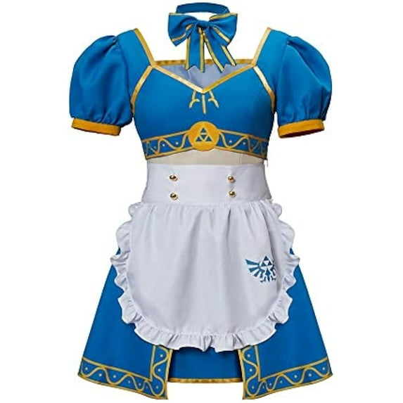 Breath of the Wild Dress Princess Link Maid Dress with Apron Womens Lolita Blue Dress