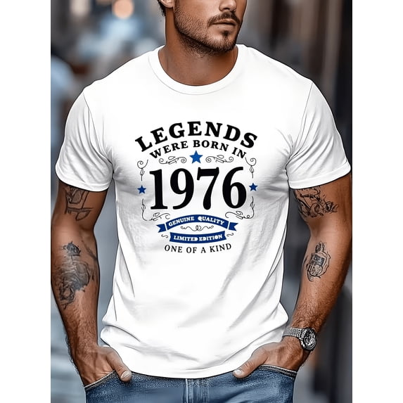 Breathable 1976 Print Lightweight Retro T-Shirt for Birthday Parties and Casual Outfits