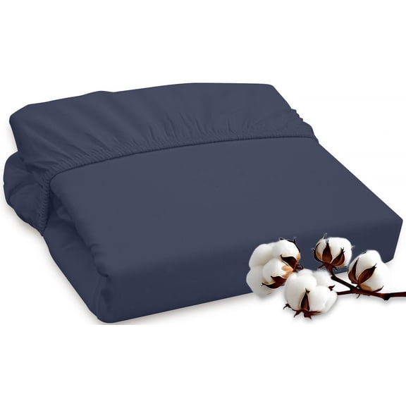 Hotel Quality Twin XL Fitted Sheet, 300 Thread Count 100% Combed Cotton Deep Pocket Elastic Bottom Sheet, OEKO-TEX Certified, Navy