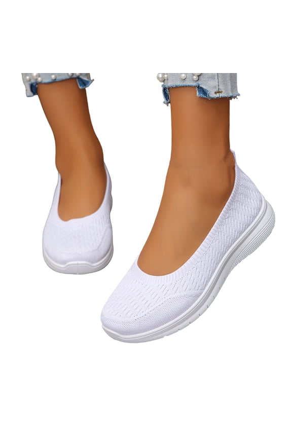 Breathable Active Shoes, Woven Orthopedic Breathable Shoes Comfortable Walking Sneakers With Arch Support Wide Fit Go Walk Slip On Tenis Comfy Work Slip Loafers Standing Soft Summer Shoes, White 10