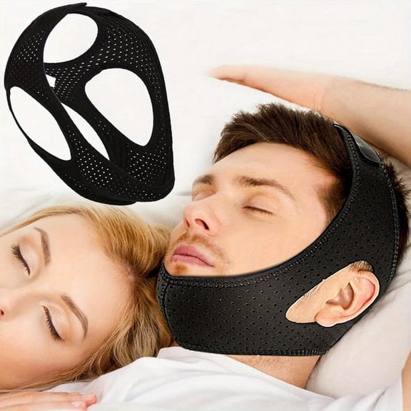 Breathable Adjustable Anti-Snoring Chin Strap, Black