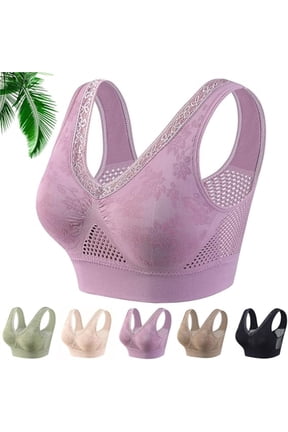 Breathable Anti-Sagging Sports Bra for Women Plus Size Wireless Bras with Cooling Lift-Up Air Tech Mesh High Support,Purple,Bust:34"