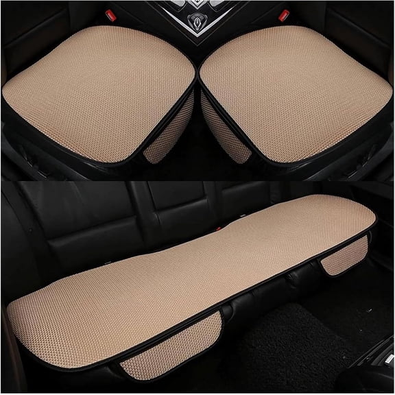 Breathable & Anti-Slip Viscose Filament Car Seat Covers, Breathable Non-Slip Refreshing Car Seat Pad for Summer, Ice Silk Cotton Car Seat Cover for Trucks, Sedan and SUV (Beige, Rear Seat)
