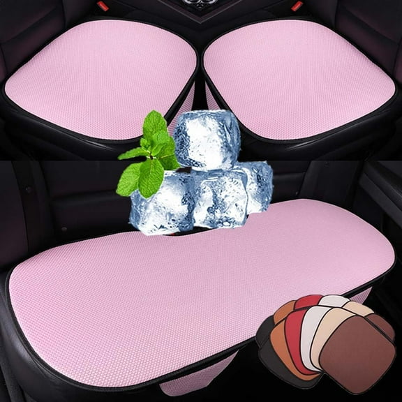 Breathable & Anti-Slip Viscose Filament Car Seat Covers,Non-Slip Car Seat Pad for Summer Breathable and Refreshing with Pocket,for All Models (Pink,Five-seat Package)