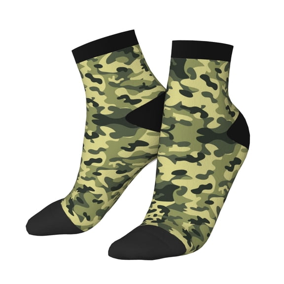 Breathable Athletic Socks Army Camouflage Cushioned Quarter Socks for Men Women