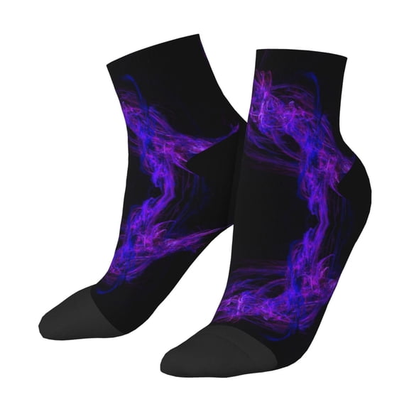 Breathable Athletic Socks Black Purple Abstract Cushioned Quarter Socks for Men Women