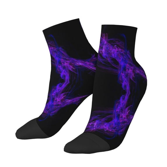 Breathable Athletic Socks Black Purple Abstract Cushioned Quarter Socks for Men Women