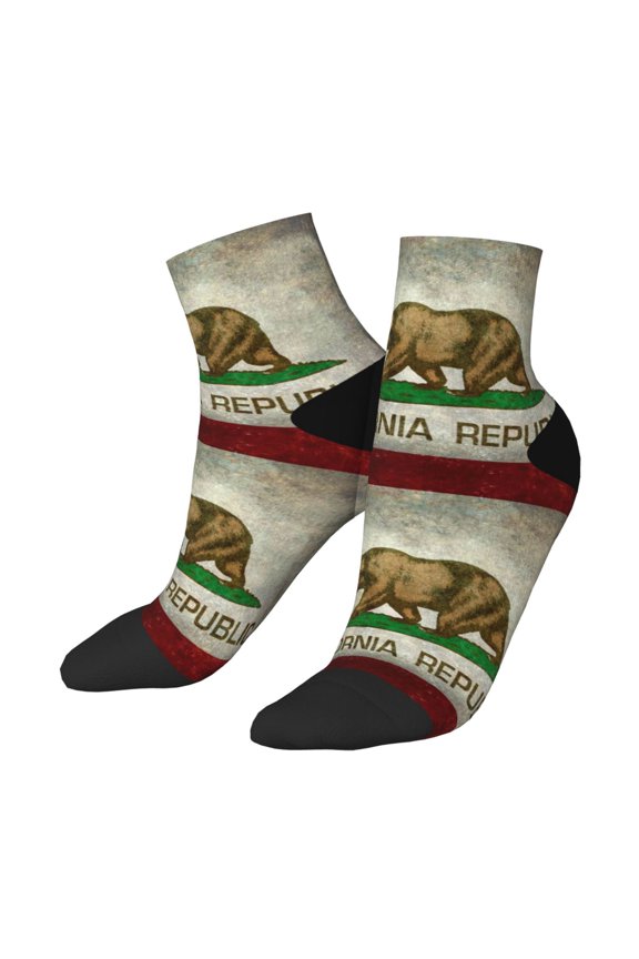 Breathable Athletic Socks California Republic Flag Cushioned Quarter Socks for Men Women