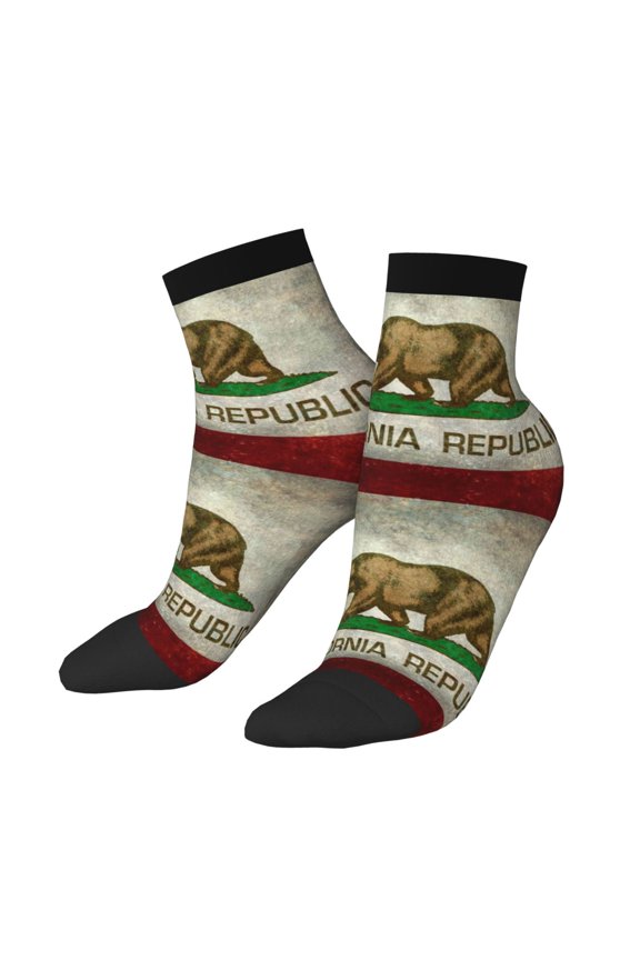 Breathable Athletic Socks California Republic Flag Cushioned Quarter Socks for Men Women