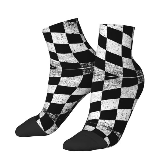 Breathable Athletic Socks Checkered Flag Cushioned Quarter Socks for Men Women
