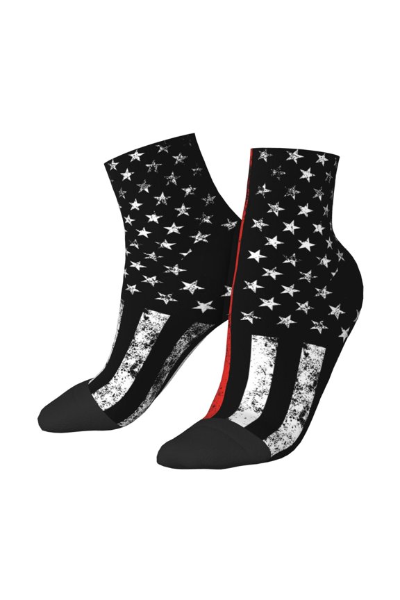 Breathable Athletic Socks Firefighter Firefighting Flag Cushioned Quarter Socks for Men Women