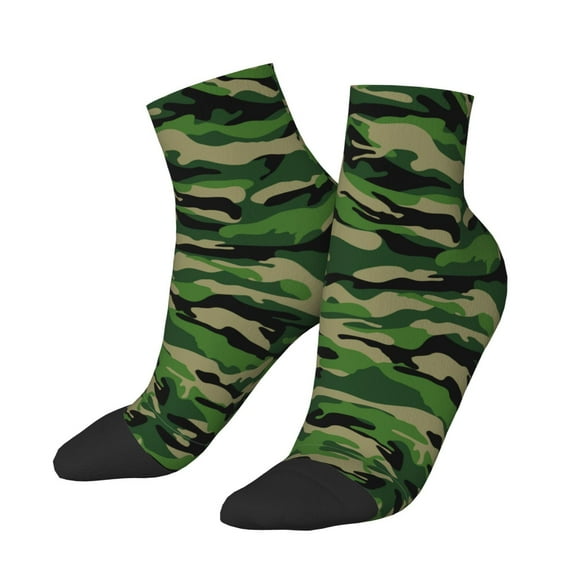 Breathable Athletic Socks Green Camouflage Cushioned Quarter Socks for Men Women
