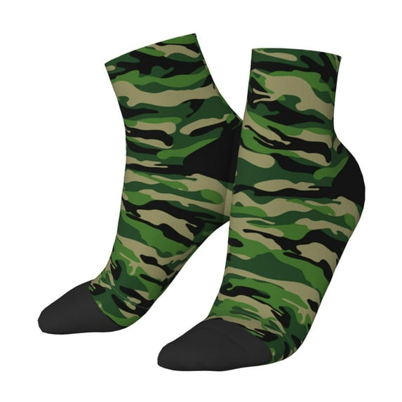 Breathable Athletic Socks Green Camouflage Cushioned Quarter Socks for Men Women