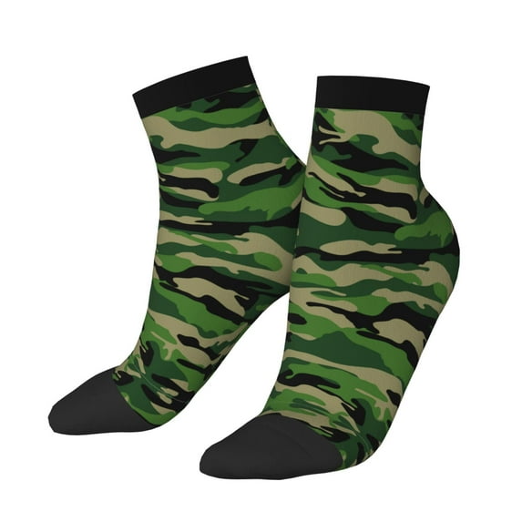 Breathable Athletic Socks Green Camouflage Cushioned Quarter Socks for Men Women