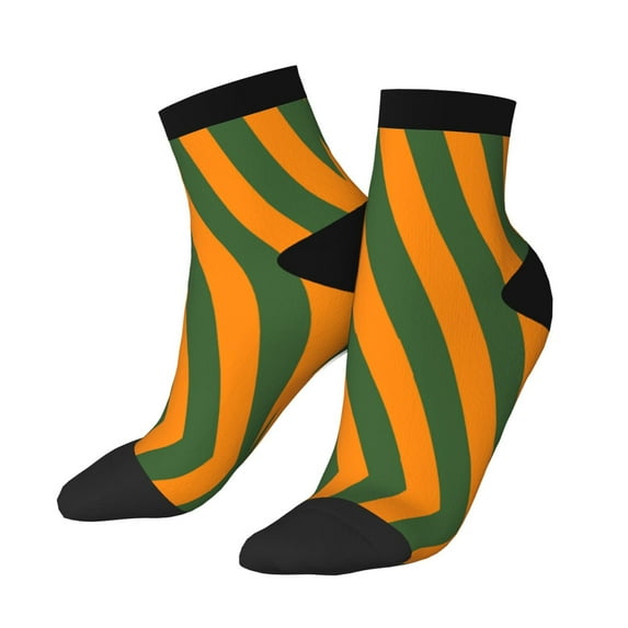 Breathable Athletic Socks Orange Green Stripe Cushioned Quarter Socks for Men Women