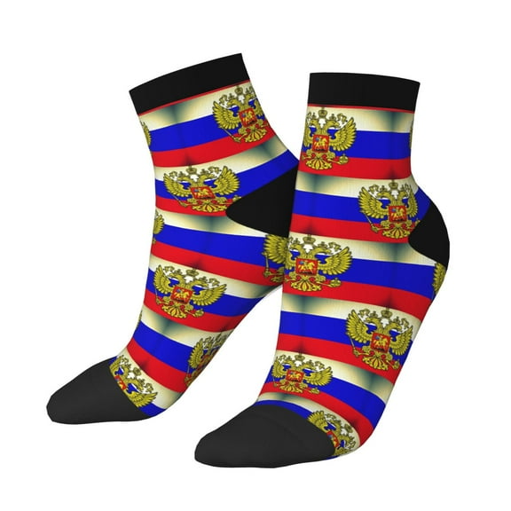 Breathable Athletic Socks Russian Flag Cushioned Quarter Socks for Men Women