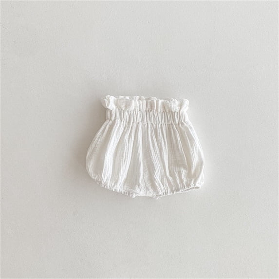 Breathable Baby Girls Summer Shorts Soft Pants Elastic Waistband Easy Change Casual Toddler Outdoor Play Daily WearWhite0-6 Months