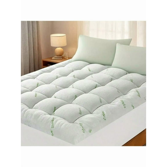 Breathable Bamboo Cooling Mattress Topper - Extra Thick Pillow Pad With 8-21" Deep Pockets, Soft Polyester & Bamboo Fiber Blend, Machine Washable, Down Alternative Cover For Enhanced Comfort