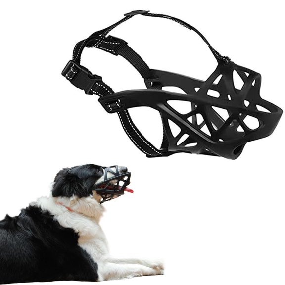 Breathable Basket Muzzle for Dogs, Prevents Biting, Chewing and Barking, Suitable for Aggressive Dogs (Black) - L