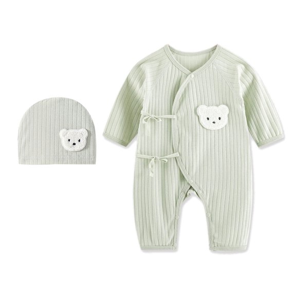 Breathable Bear Jumpsuit Hospital Hat Spring Outfit Long Sleeves Bodysuits for Baby Girls Boys Unisex Coveralls