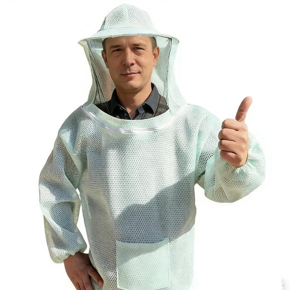 Breathable Beekeeping Suit Half Body, 3D Mesh Bee Keeping Jacket with Hood and Pocket, Anti-Sting Protective Gear for Beginner Beekeepers,green