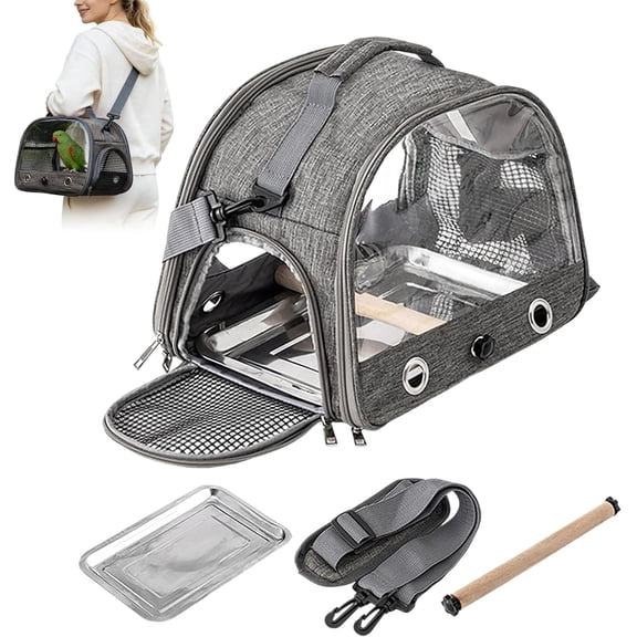 Breathable Bird Travel Backpack with Perch and Stainless Tray for Parrots and Small Pets