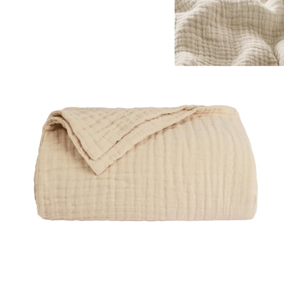 Breathable Blanket,1pc Reusable Throws Cotton Muslin Blanket for Bedroom,51.2x59In Durable Beige Quilt Bedspread Cloth for Home,Bedroom