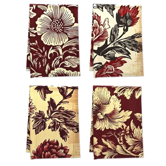Breathable Bohemia Dishtowel Deco for Farmhouse Indoor - Nature Flowers Leaf Dish Cloth and Towel Sets - Comfortable Summer Boho Tribal Plants Fall Kitchen Decor 4pcs/Pack 16 X 24Inches