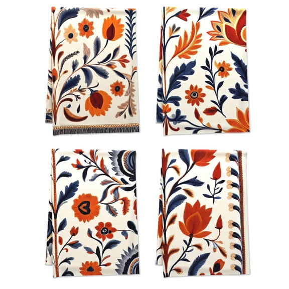 Breathable Bohemia Dishtowel Deco for Farmhouse Indoor - Nature Flowers Leaf Dish Cloth and Towel Sets - Comfortable Summer Boho Tribal Plants Fall Kitchen Decor 4pcs/Pack 16 X 24Inches