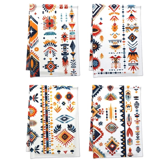 Breathable Boho Decorative Kitchen Towel, Pack Of 4 16x24, Aztec Symbols Minimalistic Symmetrical Handy Towels Decorative Set Comfortable Geometric Shapes Sophistication Towel
