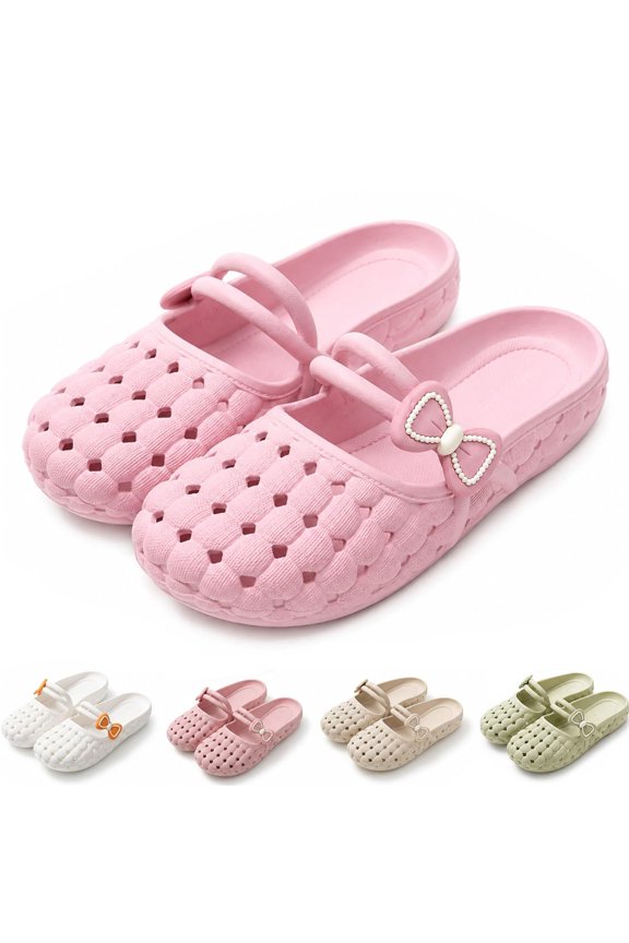 Breathable Bow Mules, Women's Closed-Toe Breathable Mules, Lightweight Slip-On Mesh Flats with Bow Design