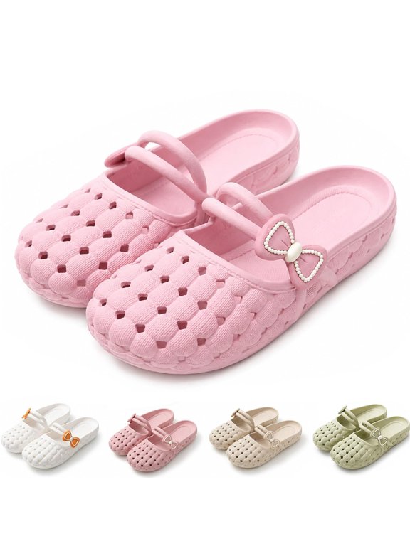 Breathable Bow Mules, Women's Closed-Toe Breathable Mules, Lightweight Slip-On Mesh Flats with Bow Design