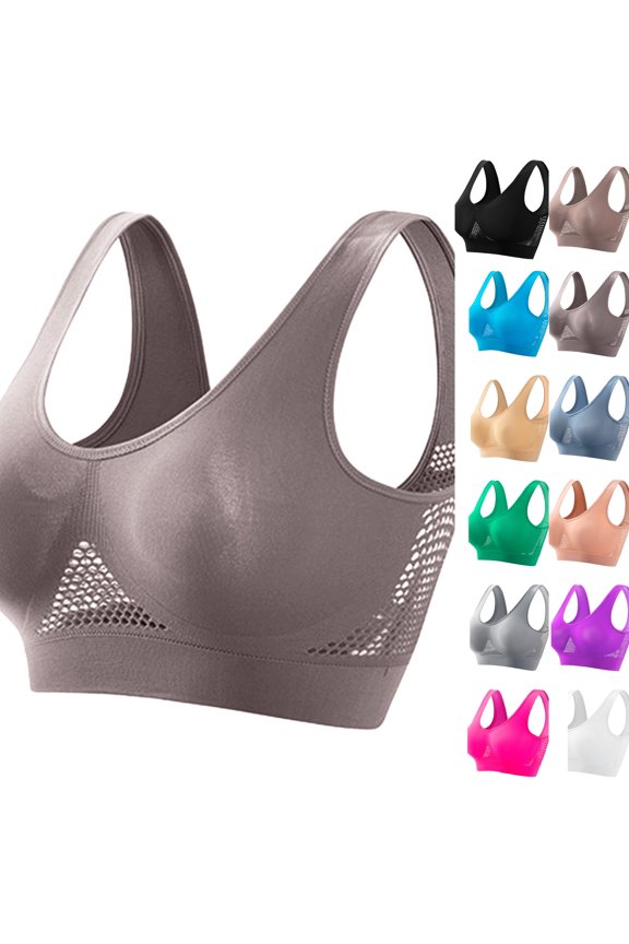 Breathable Bras for Women No Steel Ring Plus Size Soft Cool Liftup Air Bra No Underwire High Support Underwear,Light Gray,2XL