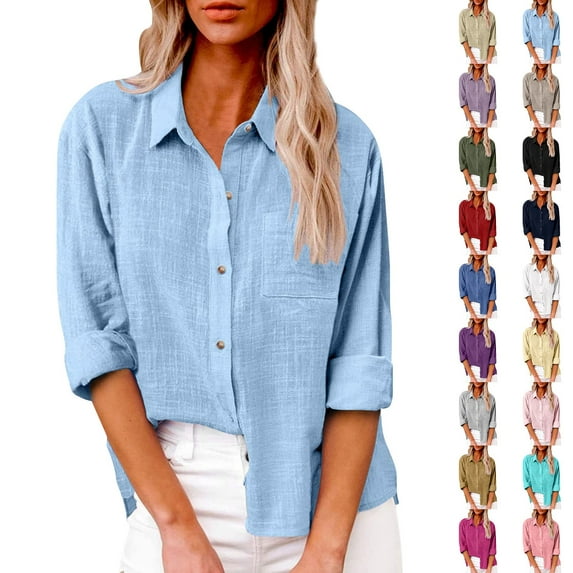 Breathable Button Down Shirt for Women Soft Cotton Linen Blend Comfortable Casual Wear for Everyday Outfits