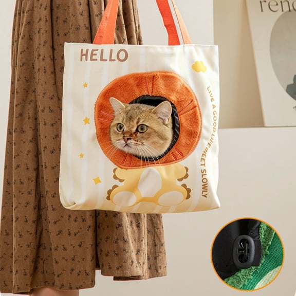 Breathable Canvas Pet Carrier Tote Bag, Peekaboo Cat & Small Dog Purse for Outdoor Walking & Shopping, Lightweight Shoulder Pouch, Assorted Cute Designs