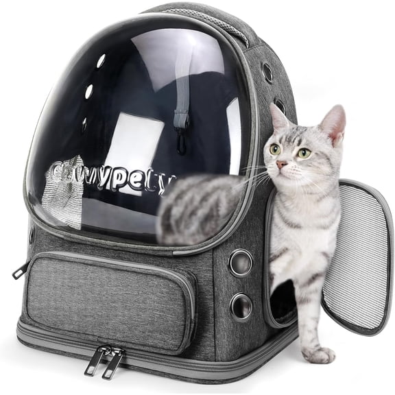 Breathable Cat Backpack Carrier with Transparent Bubble Window, Foldable Pet Carrier for Small Dogs and Cats up to 12 lbs, Dark Gray