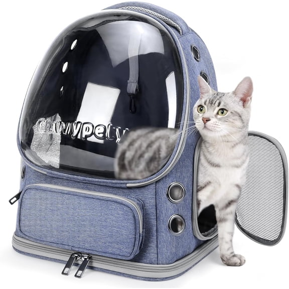 Breathable Cat Backpack Carrier with Transparent Bubble Window Foldable Pet Carrier for Small Dogs up to 12 lbs Blue