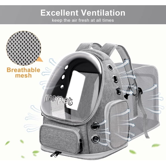 Breathable Cat Bubble Backpack Large Space Pet Carrier Backpack Expandable for Kitty Dog, Foldable Airline Approved Cat Backpack, Transparent PetTravel Backpack Up to 20 lbs (Green) (Grey)